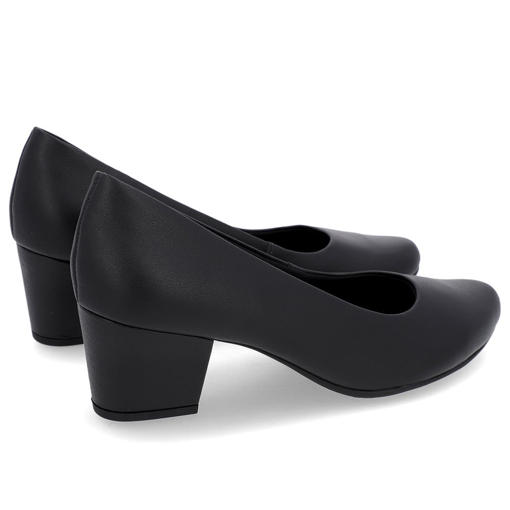 Scarpin Salto Bloco Couro Preto Bico Redondo Preto 3