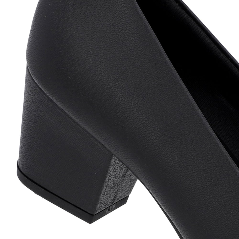 Scarpin Salto Bloco Couro Preto Bico Redondo Preto 4