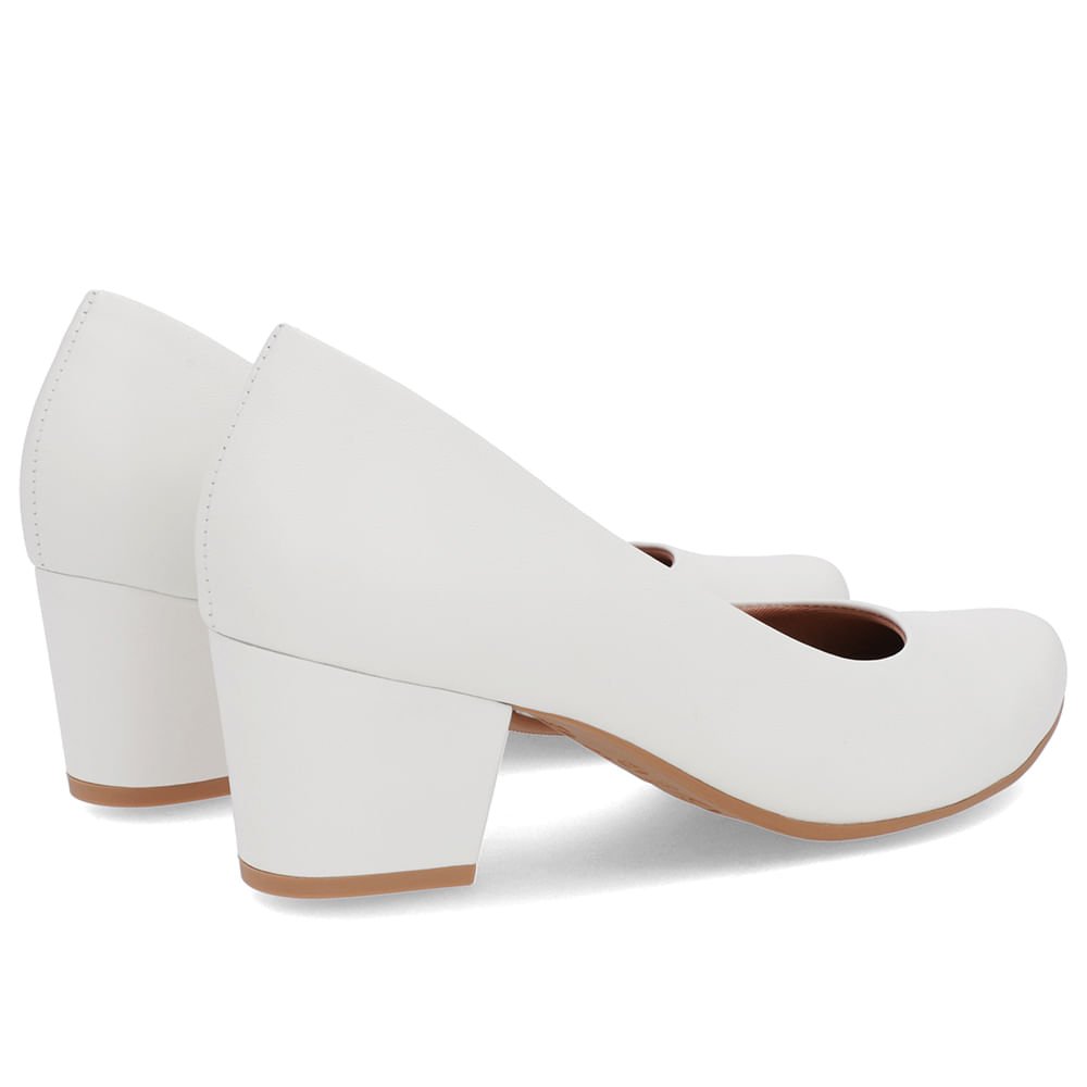 Scarpin Salto Bloco Couro Branco Bico Redondo Branco 3