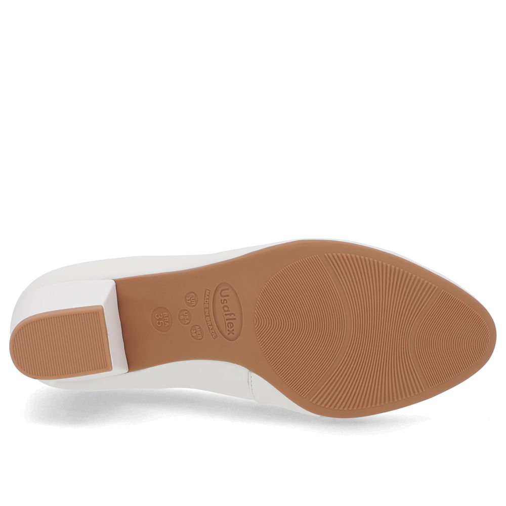 Scarpin Salto Bloco Couro Branco Bico Redondo Branco 5