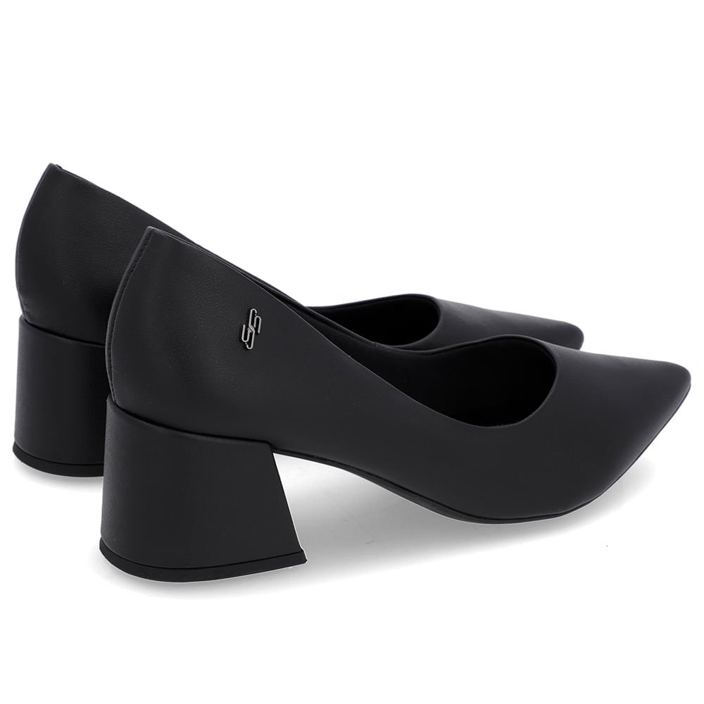Scarpin Salto Bloco Couro Preto Bico Fino Preto 3