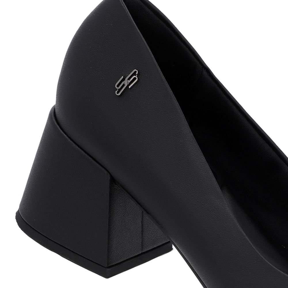 Scarpin Salto Bloco Couro Preto Bico Fino Preto 4