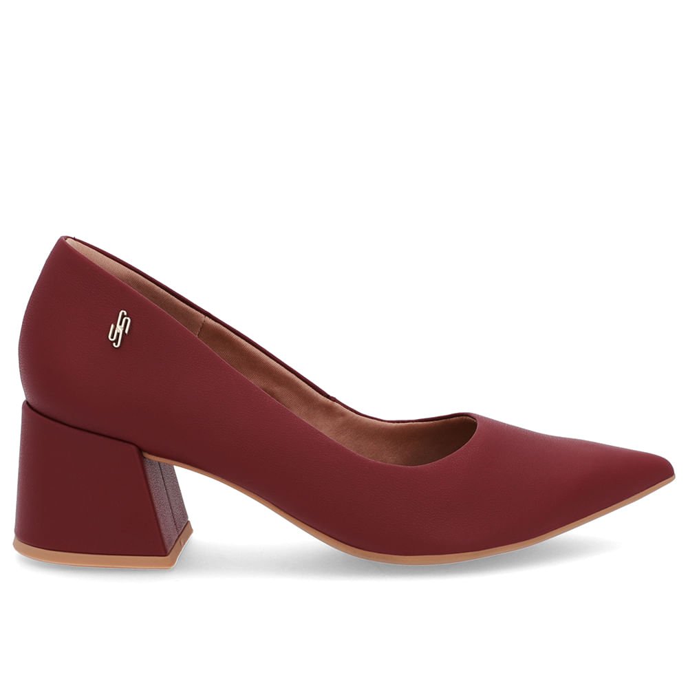 Scarpin Salto Bloco Couro Vermelho Bico Fino