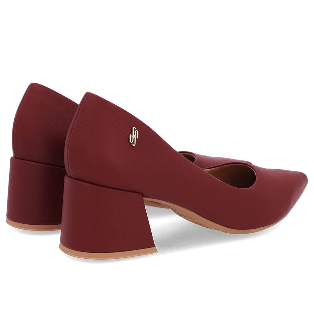 Scarpin Salto Bloco Couro Vermelho Bico Fino Bordô 3