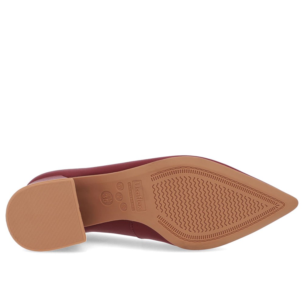 Scarpin Salto Bloco Couro Vermelho Bico Fino Bordô 5