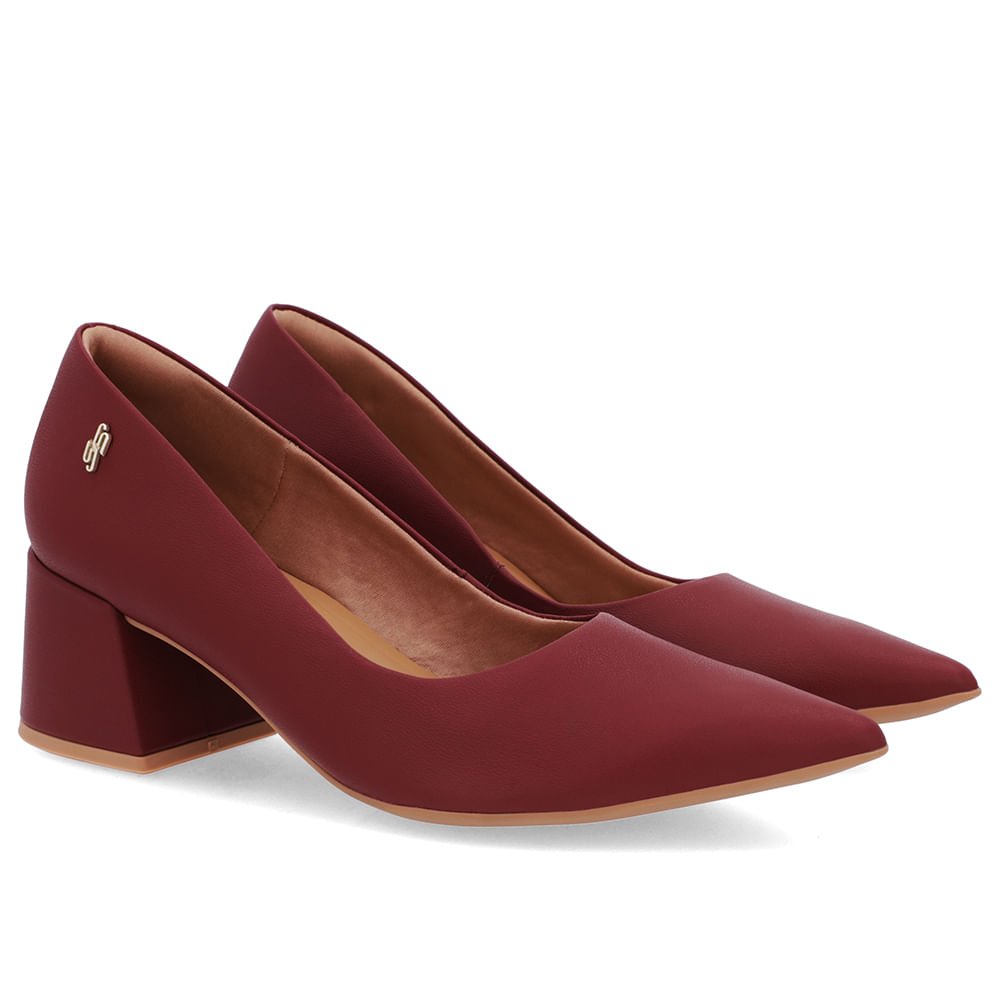 Scarpin Salto Bloco Couro Vermelho Bico Fino Bordô 2
