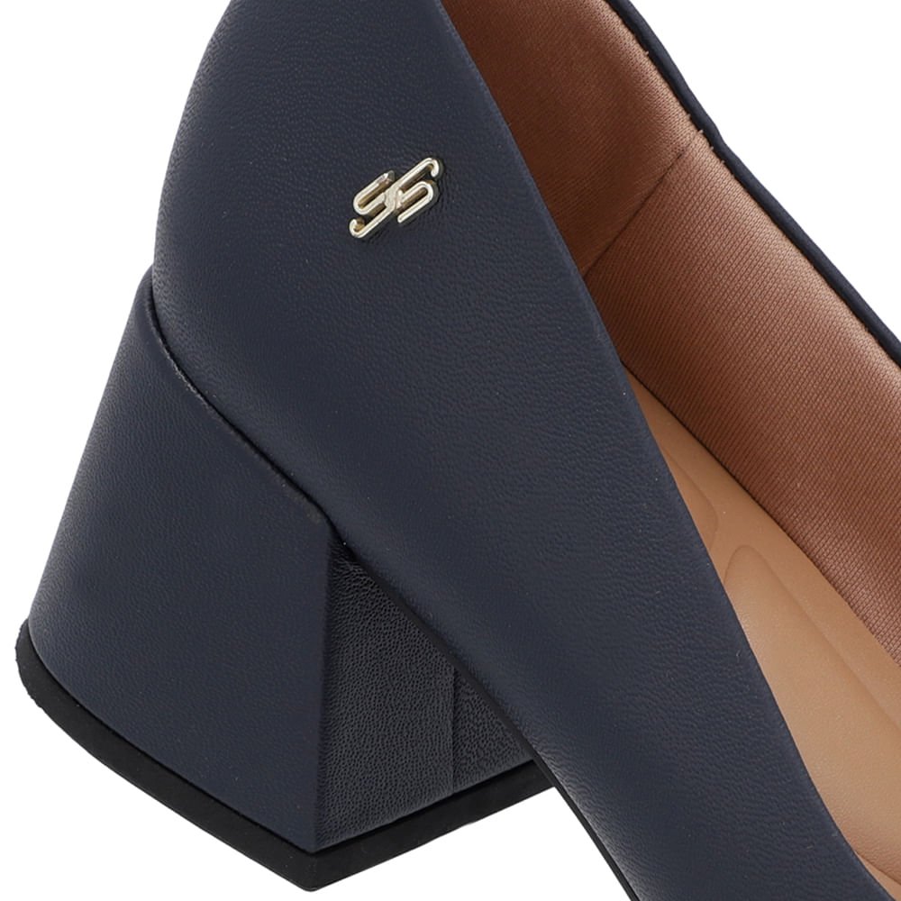 Scarpin Salto Bloco Couro Azul Bico Fino Azul 4