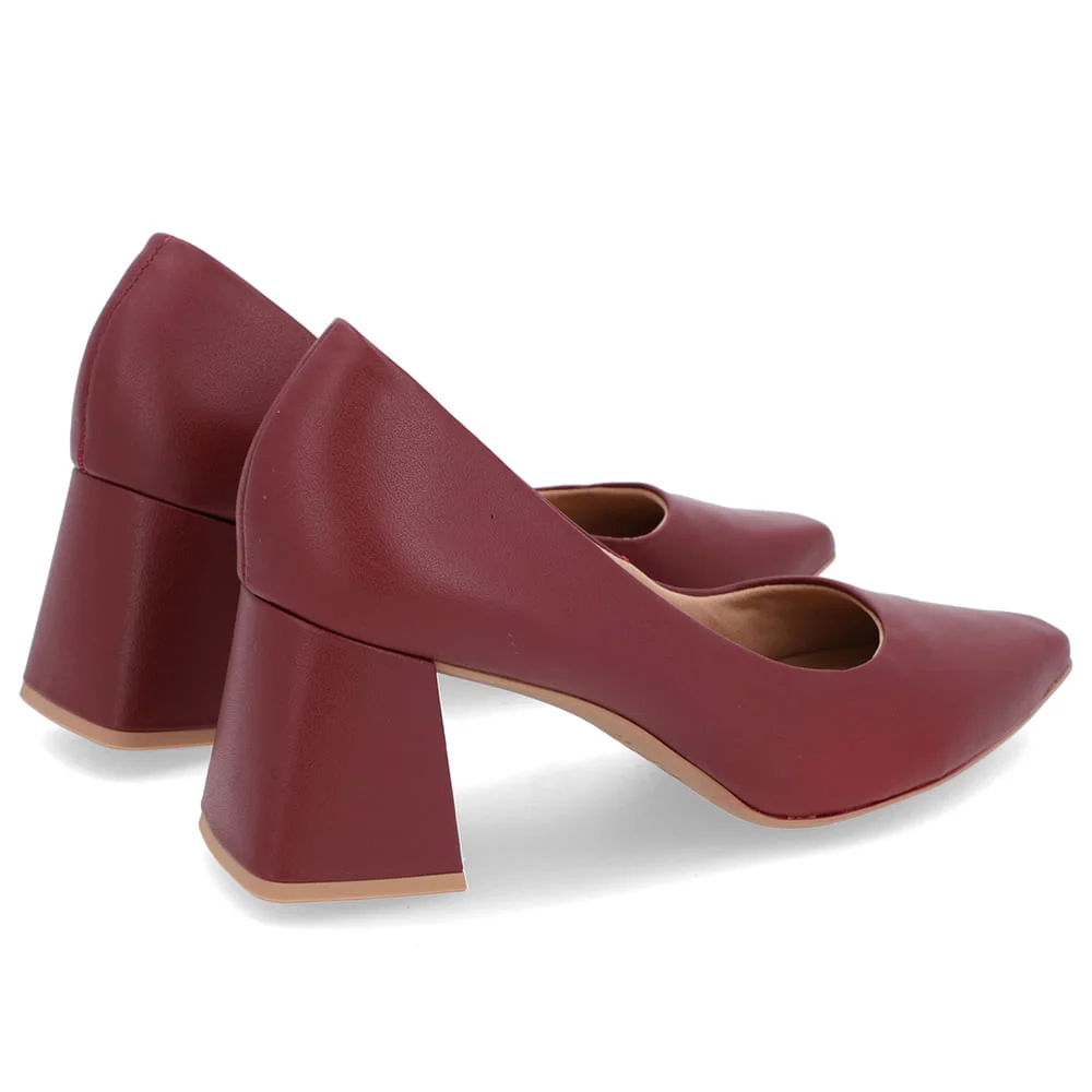 Scarpin Básico Couro Vermelho Bico Fino Bordô 3