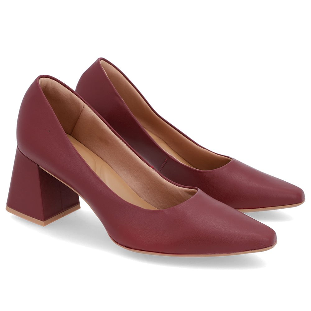 Scarpin Básico Couro Vermelho Bico Fino Bordô 2