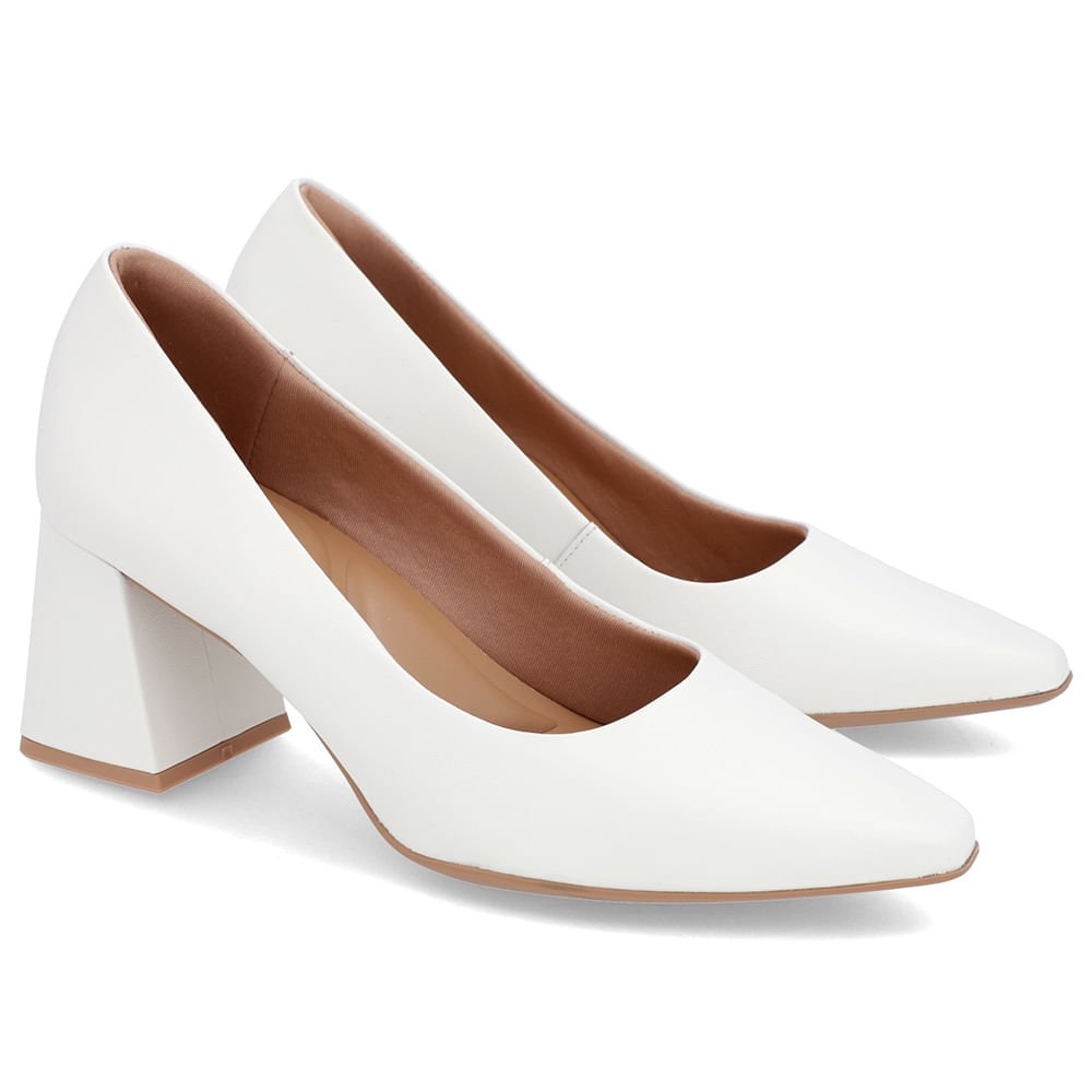 Scarpin Básico Couro Branco Bico Fino Branco 2