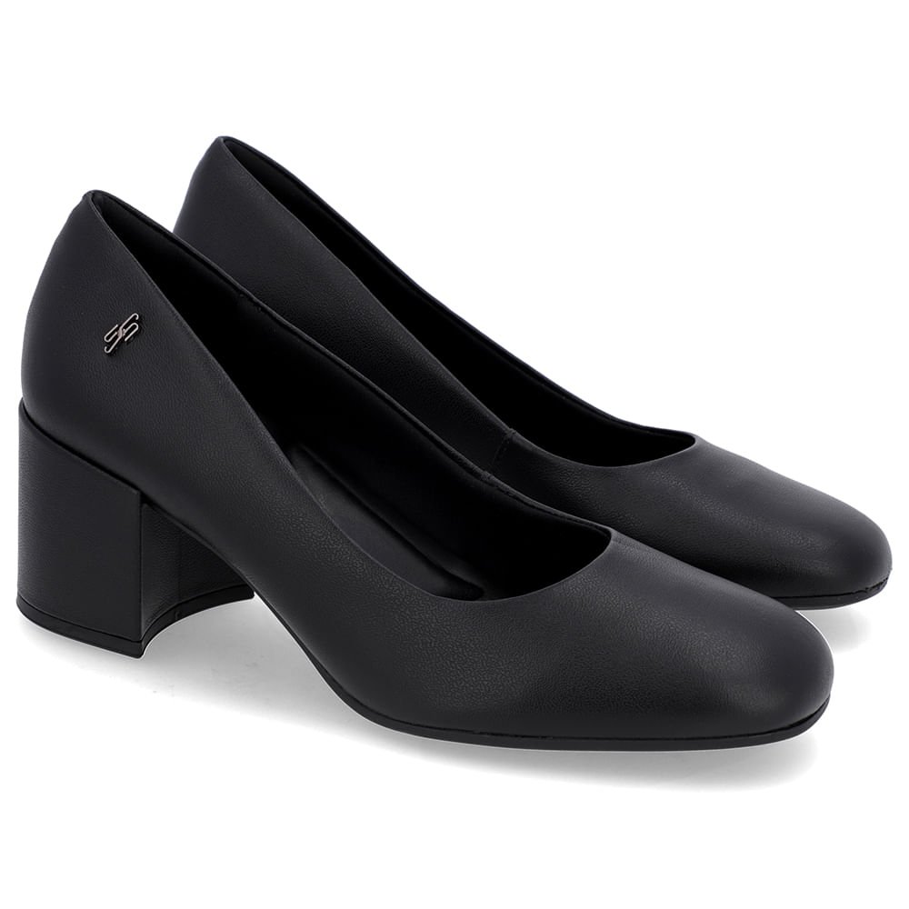 Scarpin Básico Couro Preto Bico Quadrado Preto 2