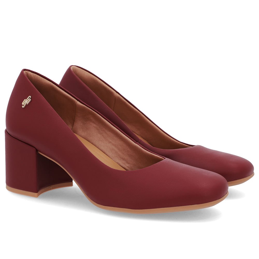 Scarpin Básico Couro Vermelho Bico Quadrado Bordô 2