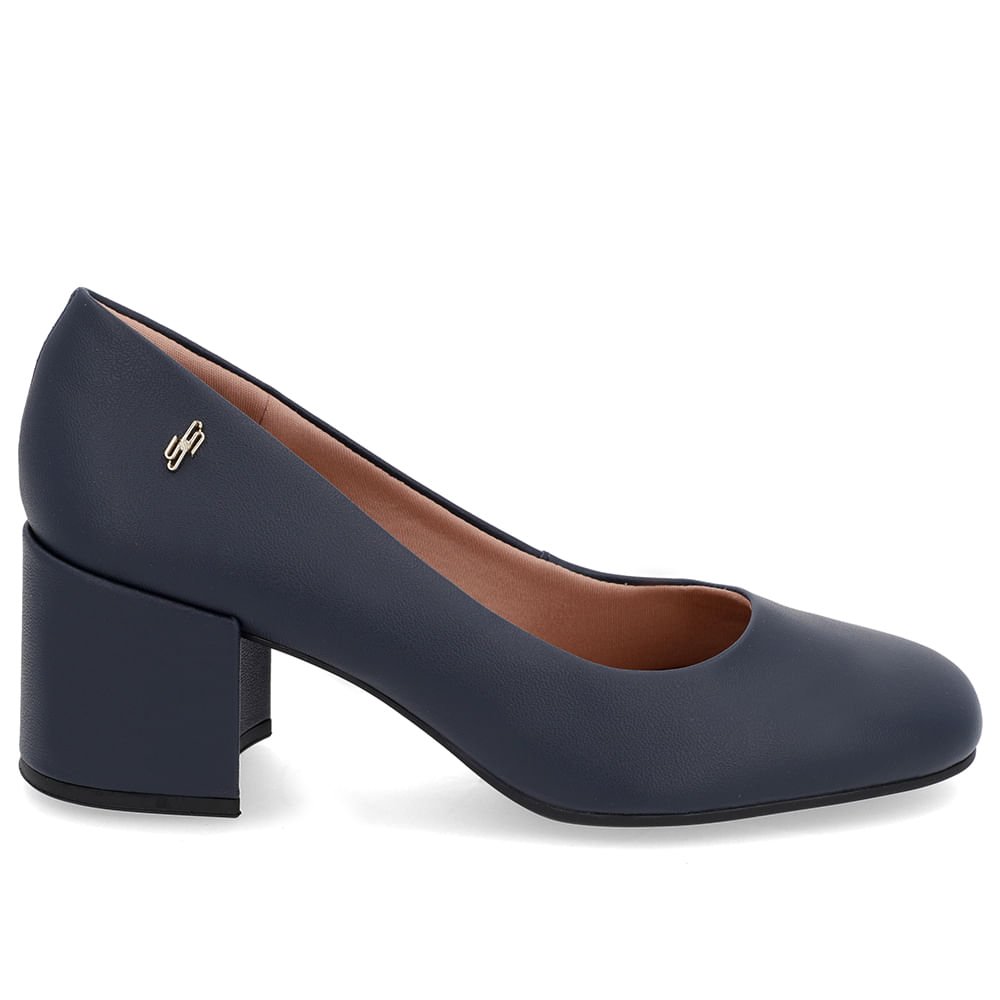 Scarpin Básico Couro Azul Bico Quadrado