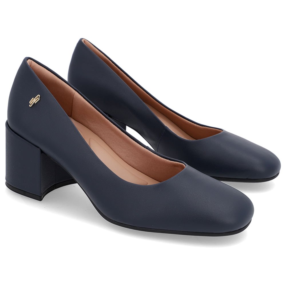 Scarpin Básico Couro Azul Bico Quadrado Azul 2