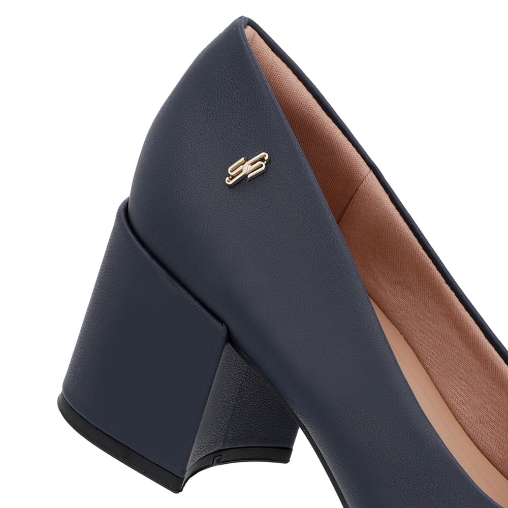 Scarpin Básico Couro Azul Bico Quadrado Azul 4