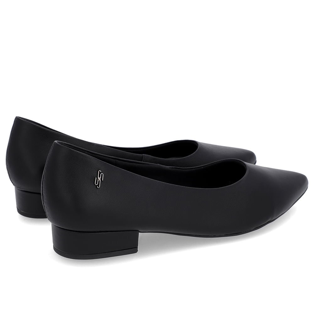 Scarpin Salto Baixo Couro Preto Bico Fino Preto 3