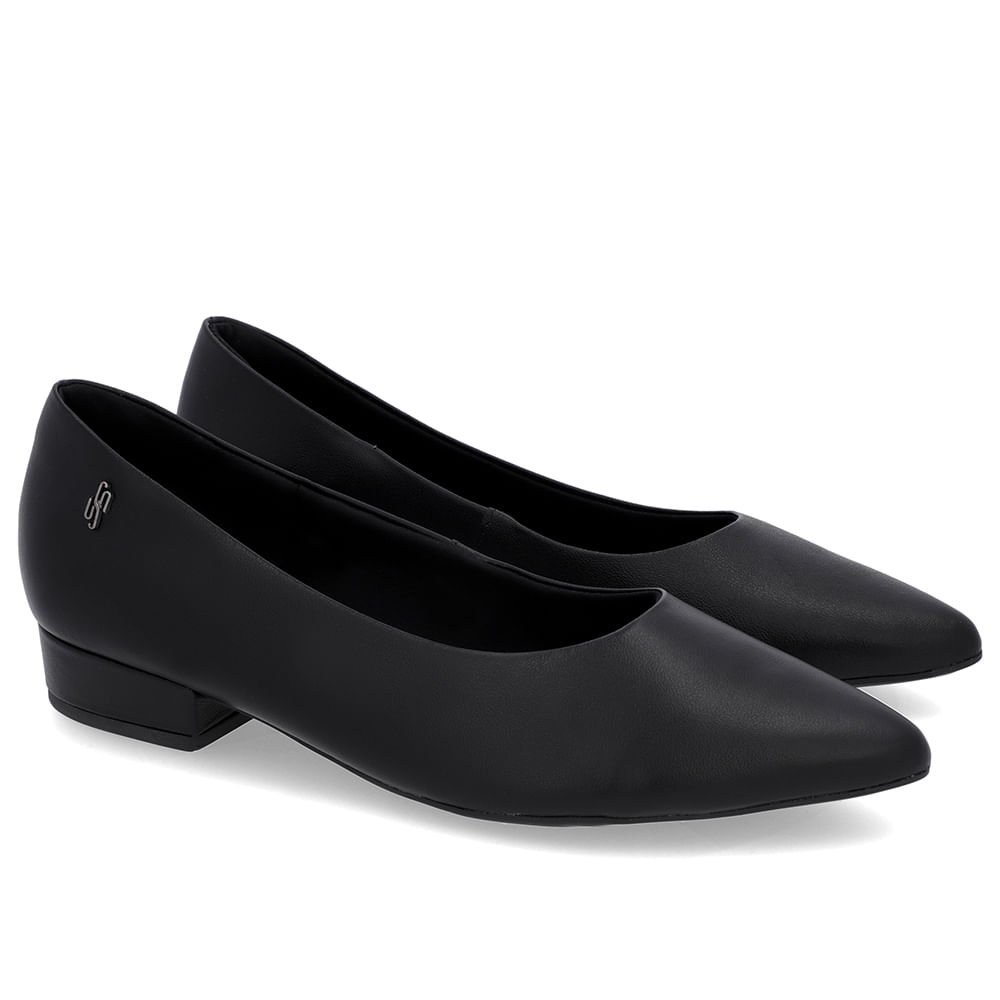 Scarpin Salto Baixo Couro Preto Bico Fino Preto 2