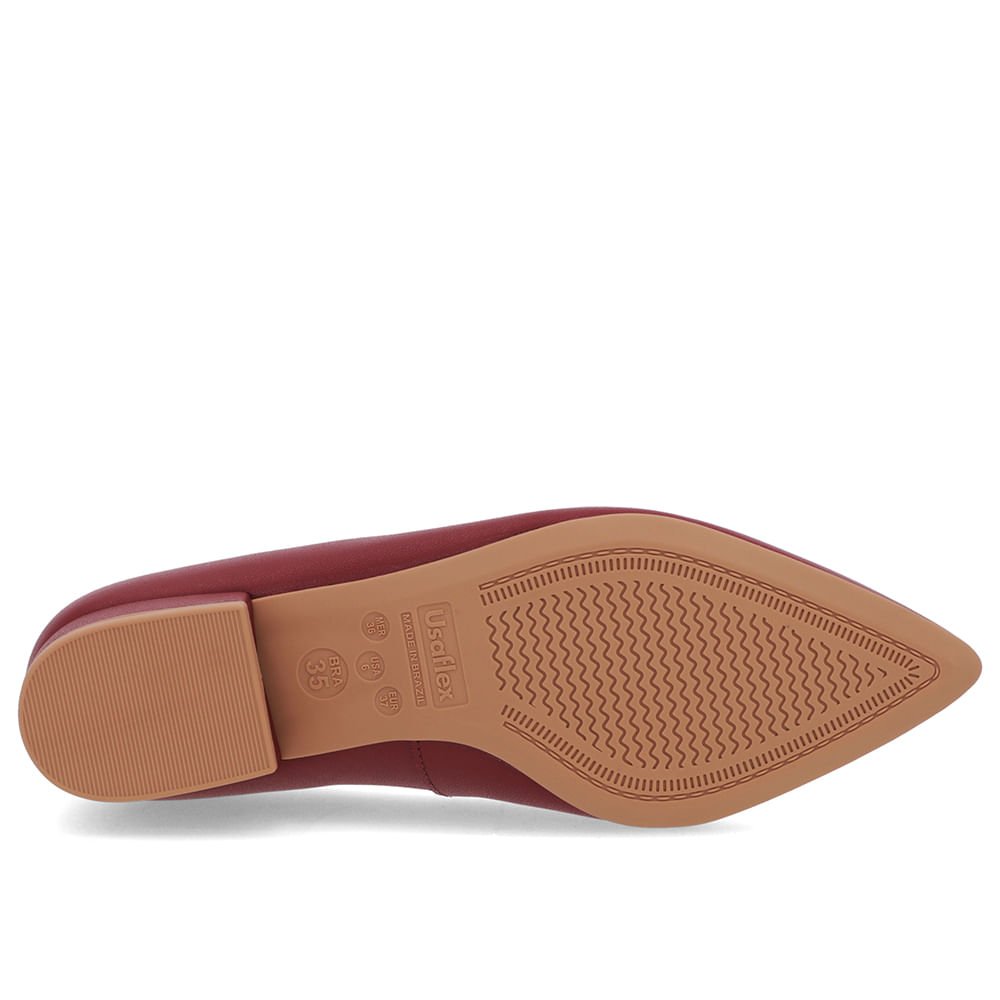 Scarpin Salto Baixo Couro Vermelho Bico Fino Bordô 5