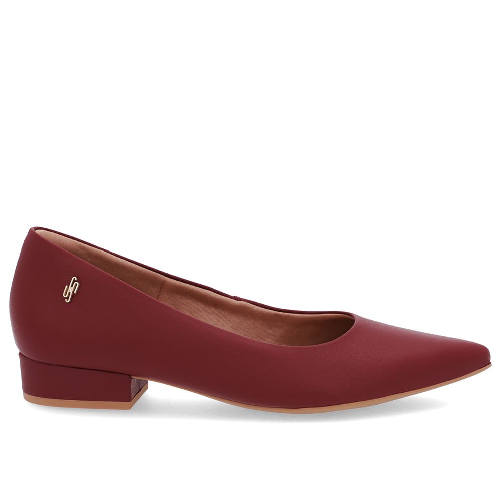 Scarpin Salto Baixo Couro Vermelho Bico Fino
