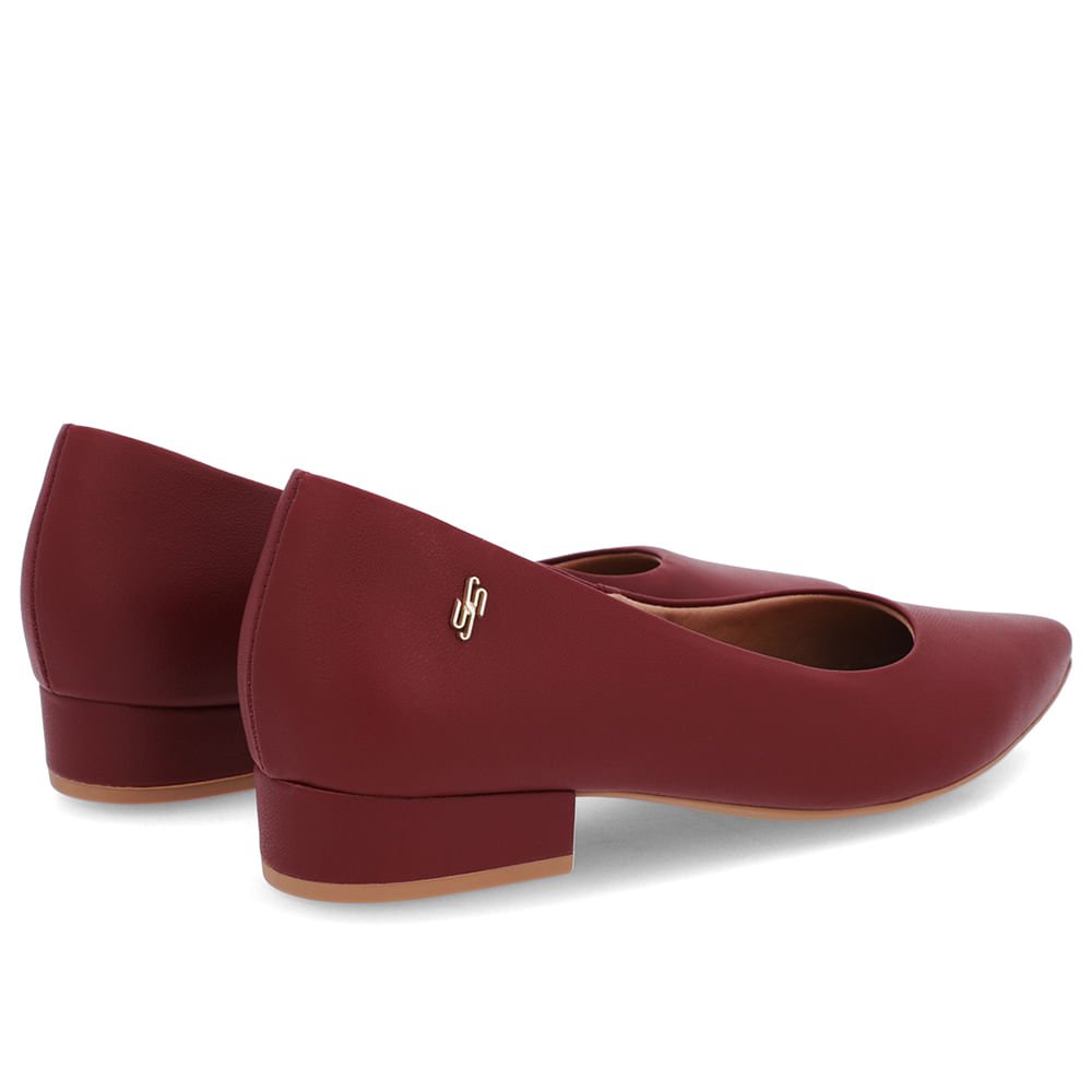 Scarpin Salto Baixo Couro Vermelho Bico Fino Bordô 3