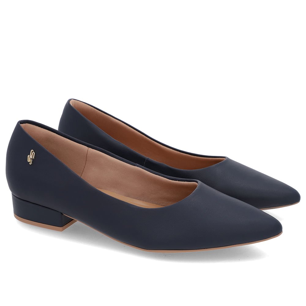 Scarpin Salto Baixo Couro Azul Bico Fino Azul 2