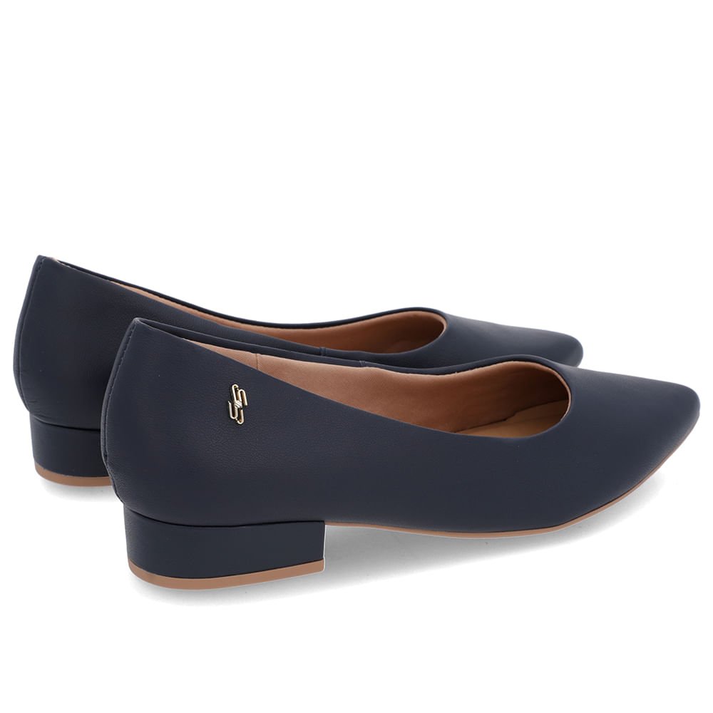 Scarpin Salto Baixo Couro Azul Bico Fino Azul 3