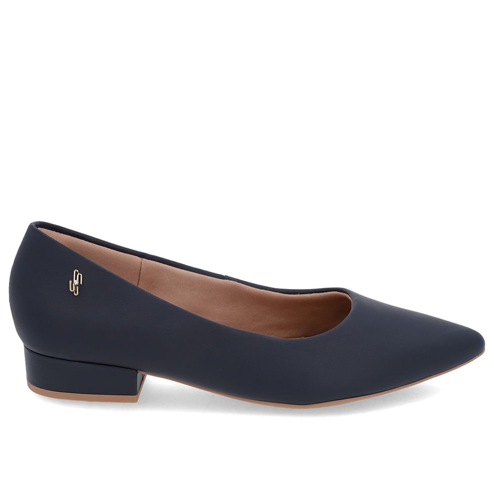 Scarpin Salto Baixo Couro Azul Bico Fino