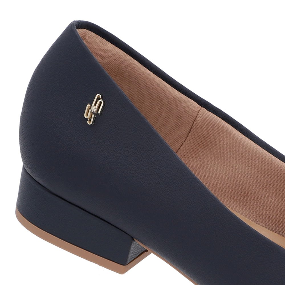 Scarpin Salto Baixo Couro Azul Bico Fino Azul 4