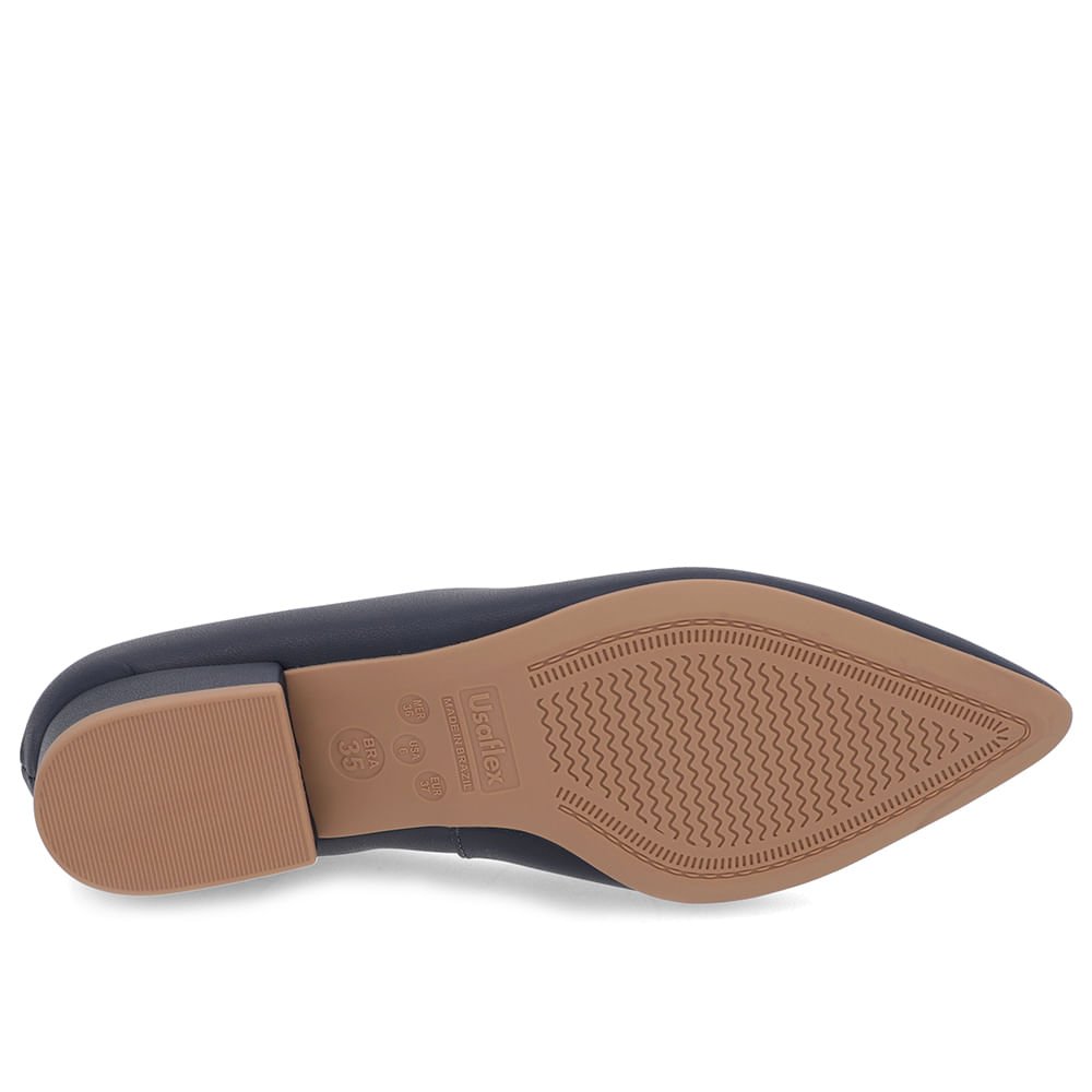 Scarpin Salto Baixo Couro Azul Bico Fino Azul 5