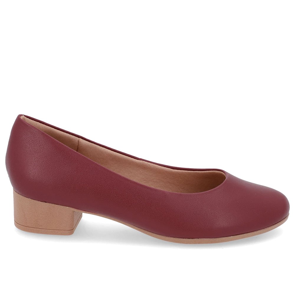 Scarpin Salto Baixo Couro Vermelho Bico Redondo