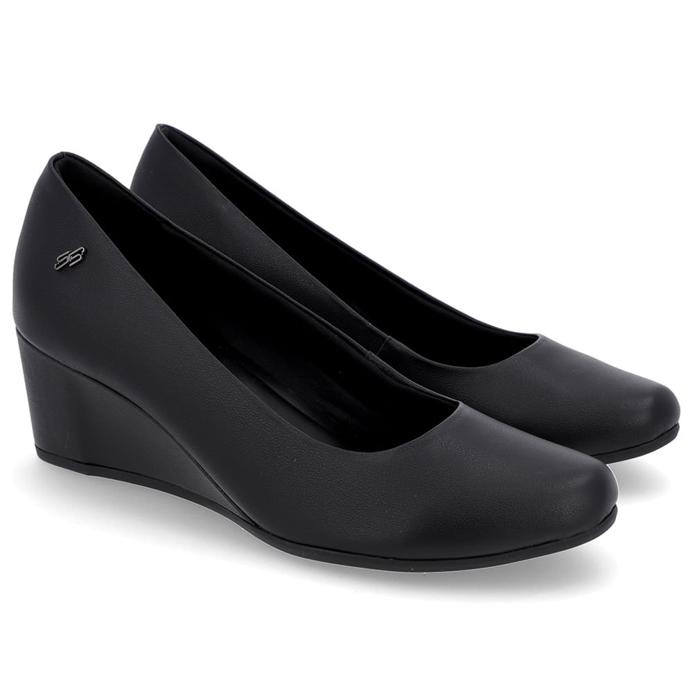 Scarpin Salto Baixo Couro Preto Bico Redondo Preto 2