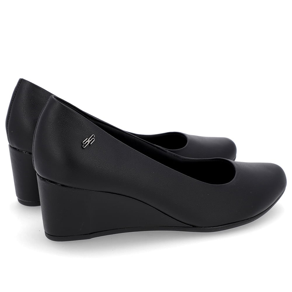 Scarpin Salto Baixo Couro Preto Bico Redondo Preto 3