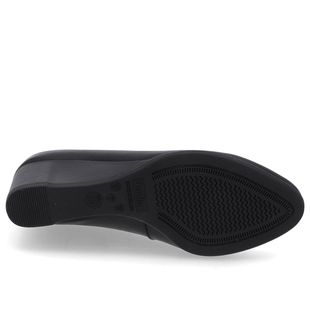 Scarpin Salto Baixo Couro Preto Bico Redondo Preto 5