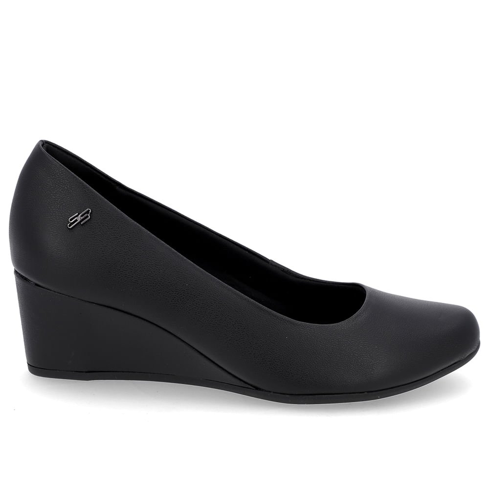 Scarpin Salto Baixo Couro Preto Bico Redondo