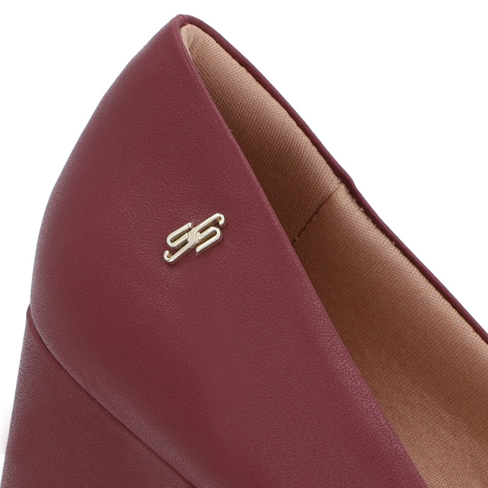 Scarpin Salto Baixo Couro Vermelho Bico Redondo Bordô 4