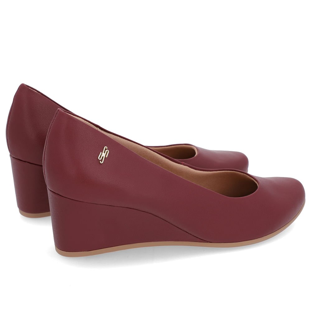 Scarpin Salto Baixo Couro Vermelho Bico Redondo Bordô 3