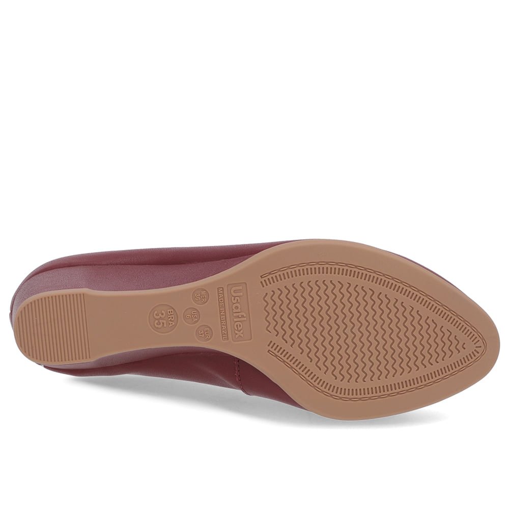 Scarpin Salto Baixo Couro Vermelho Bico Redondo Bordô 5