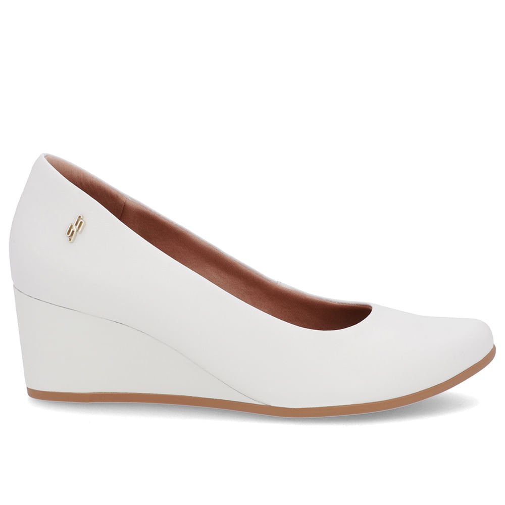 Scarpin Salto Baixo Couro Branco Bico Redondo