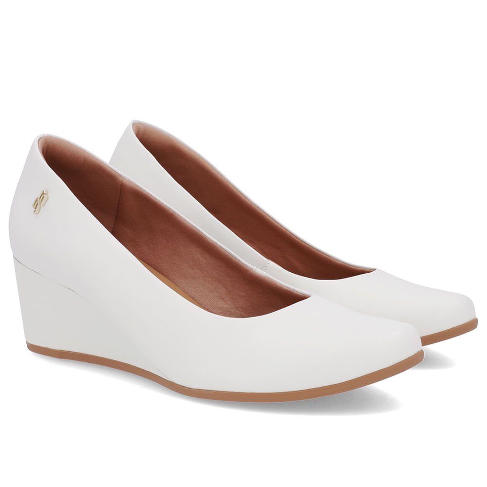 Scarpin Salto Baixo Couro Branco Bico Redondo Branco 2