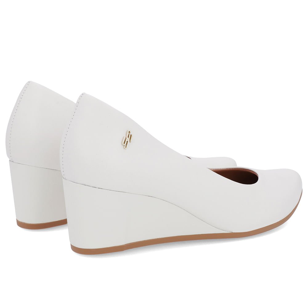 Scarpin Salto Baixo Couro Branco Bico Redondo Branco 3
