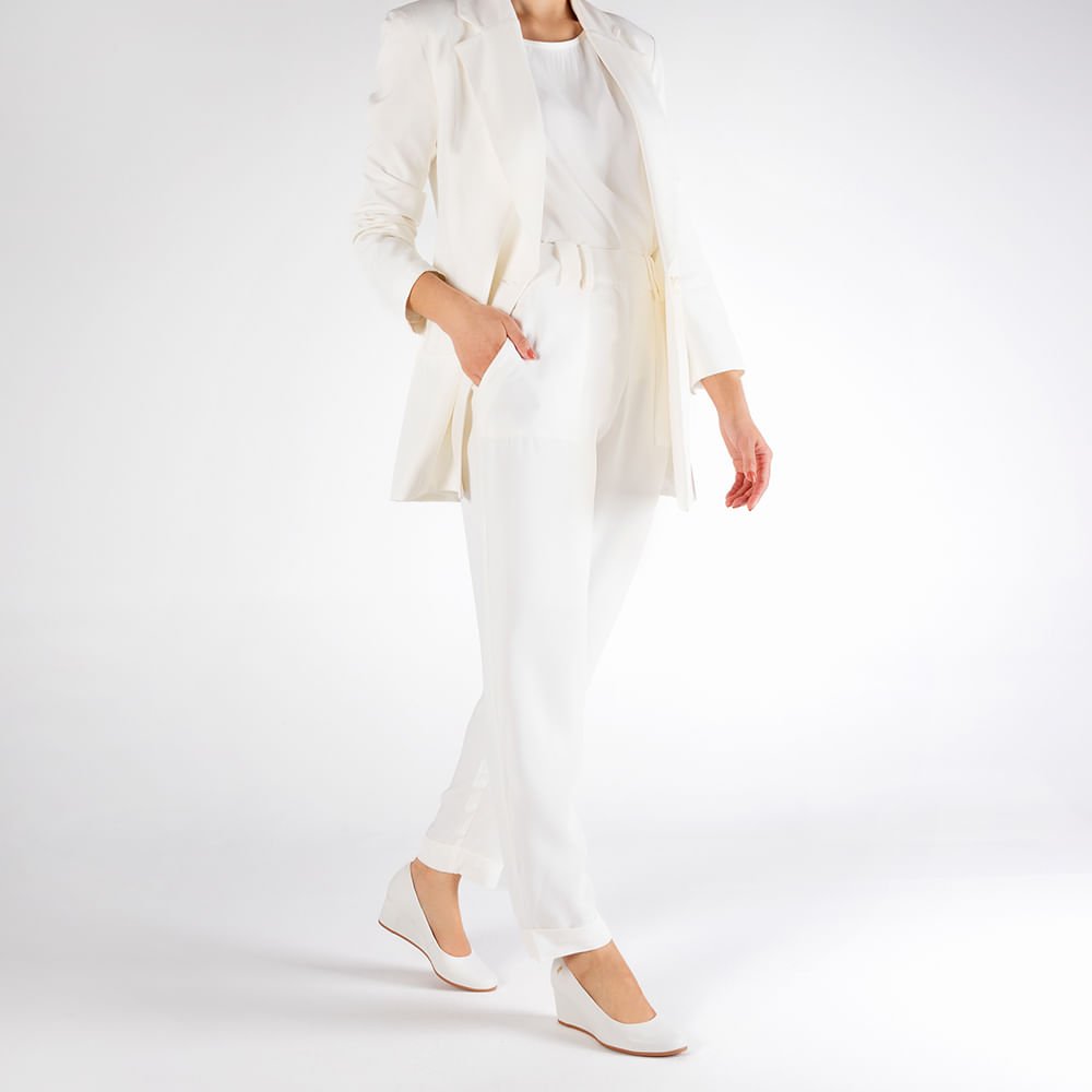 Scarpin Salto Baixo Couro Branco Bico Redondo Branco 4