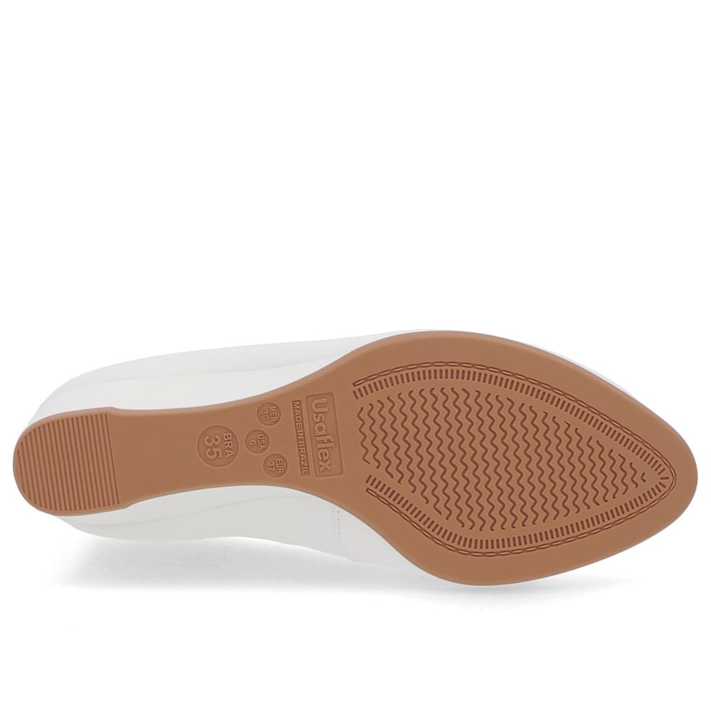 Scarpin Salto Baixo Couro Branco Bico Redondo Branco 5