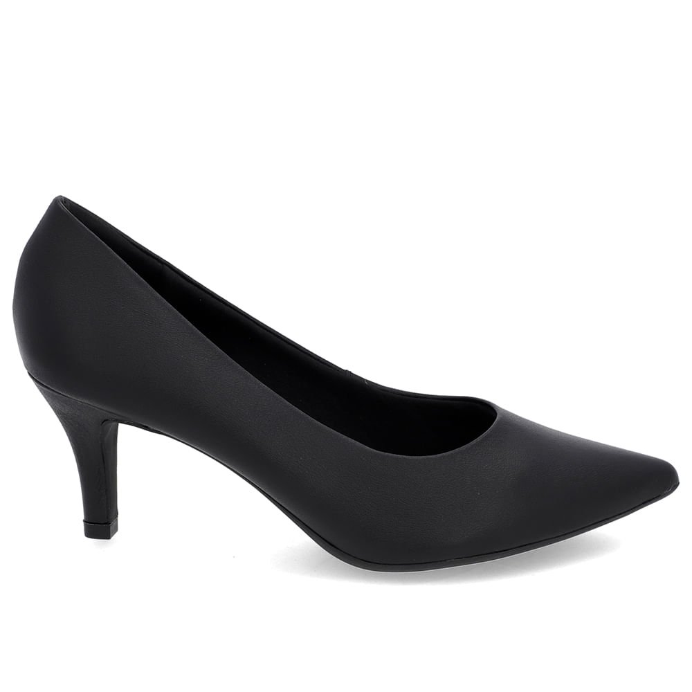 Scarpin Salto Médio Couro Preto Bico Fino