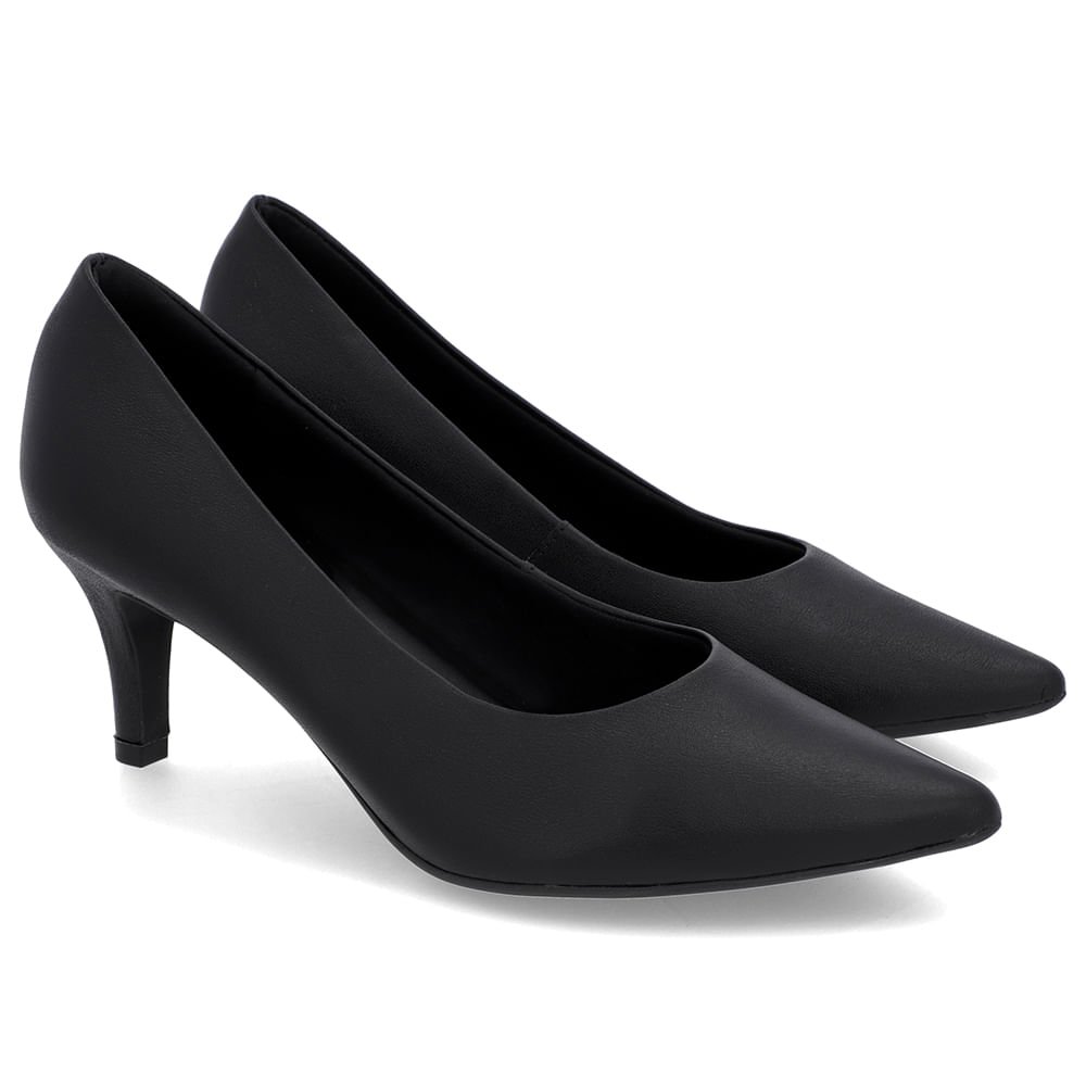 Scarpin Salto Médio Couro Preto Bico Fino Preto 2