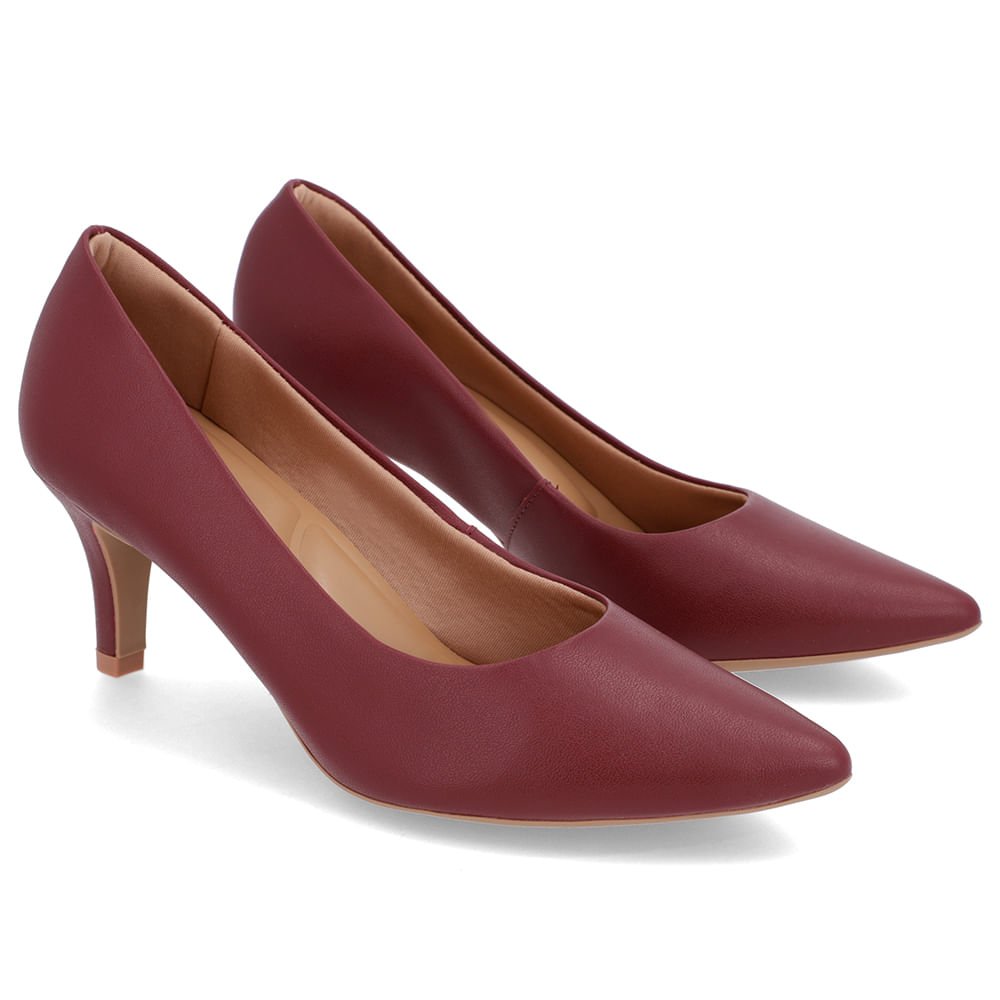 Scarpin Salto Médio Couro Vermelho Bico Fino Bordô 2