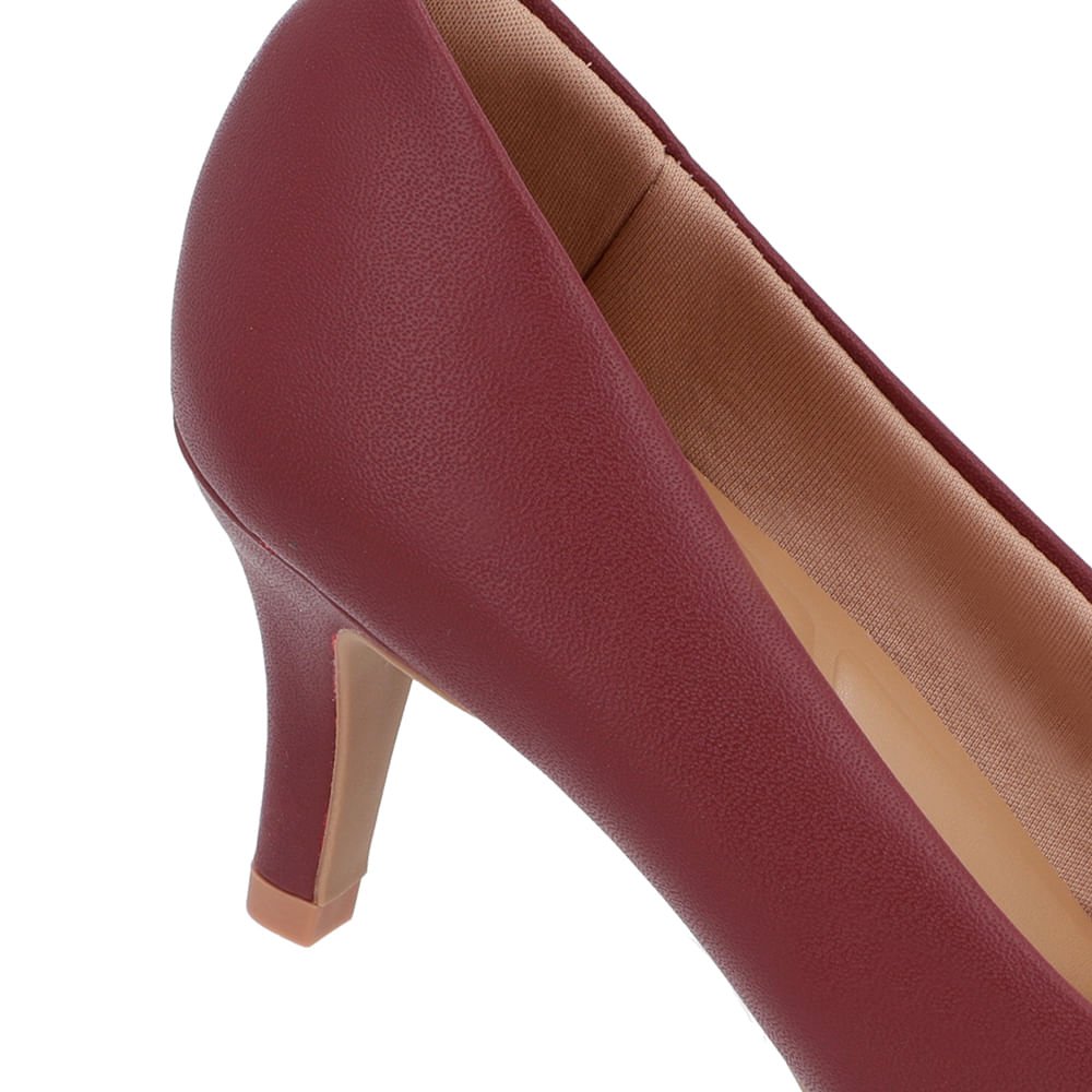 Scarpin Salto Médio Couro Vermelho Bico Fino Bordô 4
