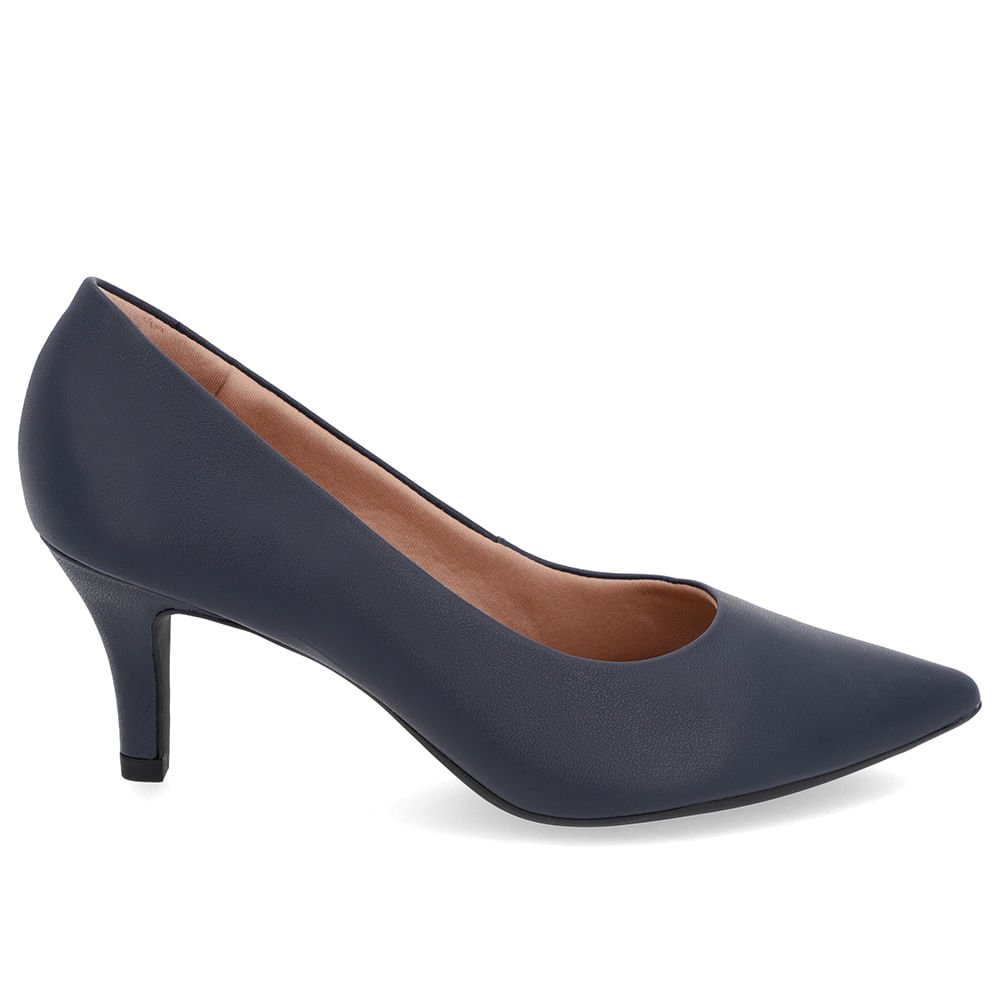 Scarpin Salto Médio Couro Azul Bico Fino