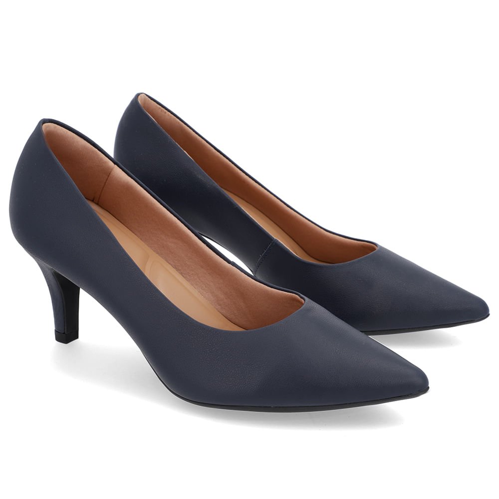 Scarpin Salto Médio Couro Azul Bico Fino Azul 2