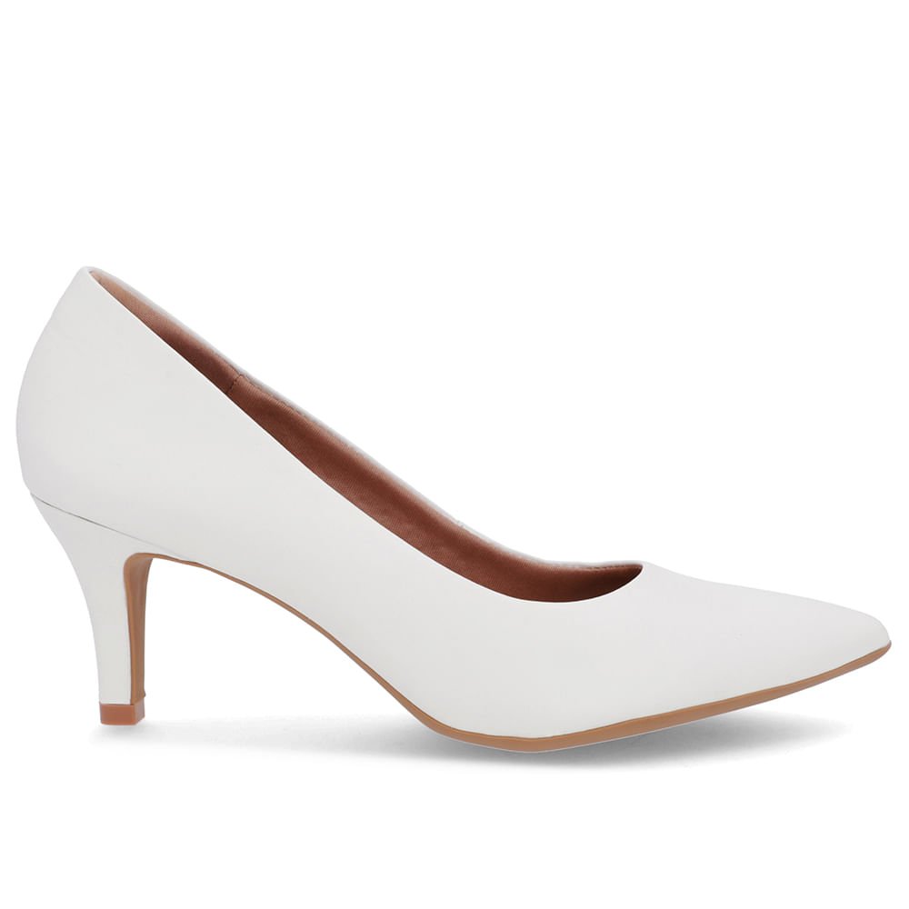 Scarpin Salto Médio Couro Branco Bico Fino