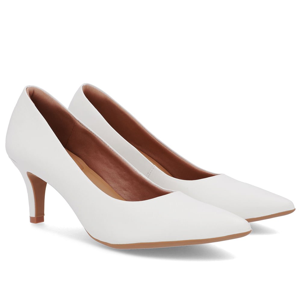 Scarpin Salto Médio Couro Branco Bico Fino Branco 2